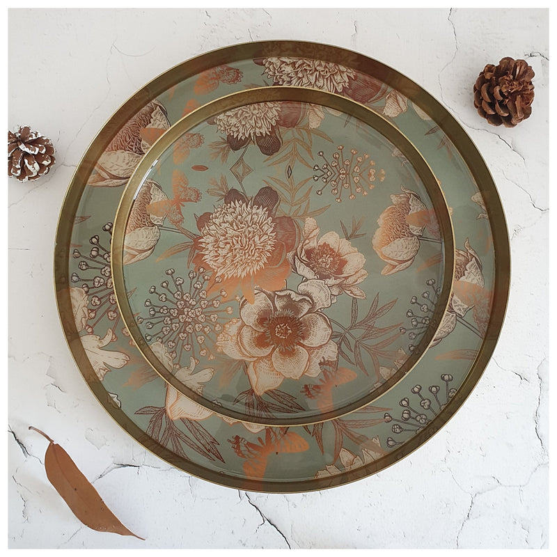Metal Platter & Tray (Round, Set of 2) - Summer Rain