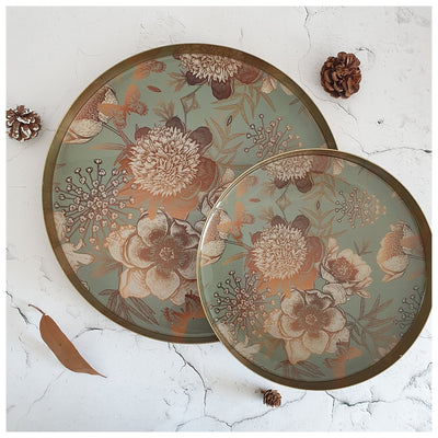 Metal Platter & Tray (Round, Set of 2) - Summer Rain