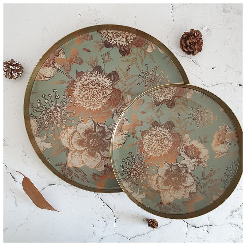 Metal Platter & Tray (Round, Set of 2) - Summer Rain