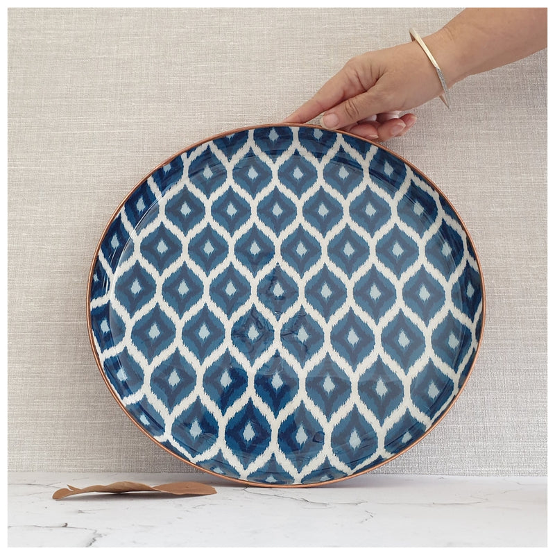 Metal Platter & Tray - Round - Ikat Blue