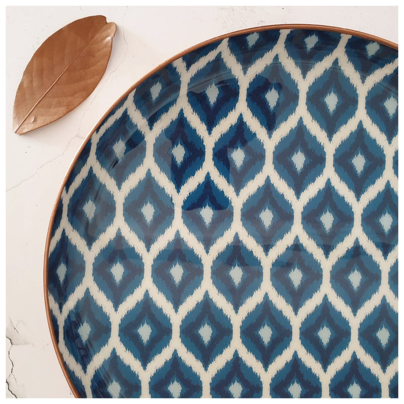 Metal Platter & Tray - Round - Ikat Blue