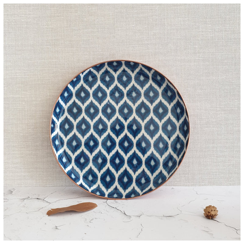 Metal Platter & Tray - Round - Ikat Blue