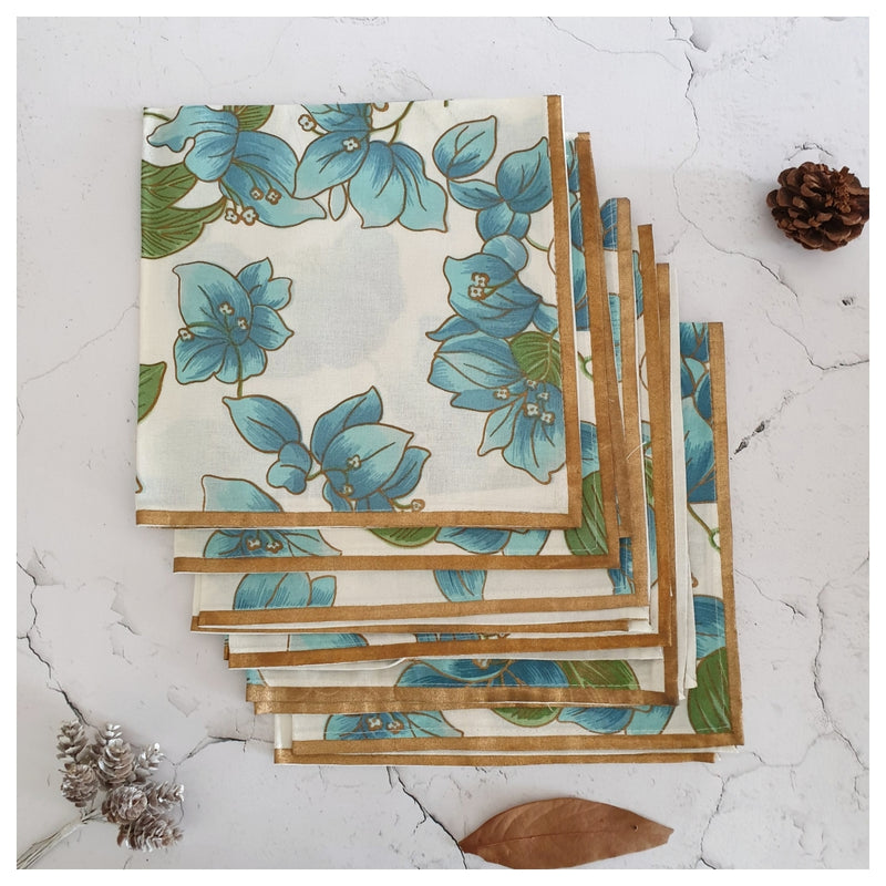 NAPKINS IN COTTON - SKY BLUE FLOWERS (Set of 6)