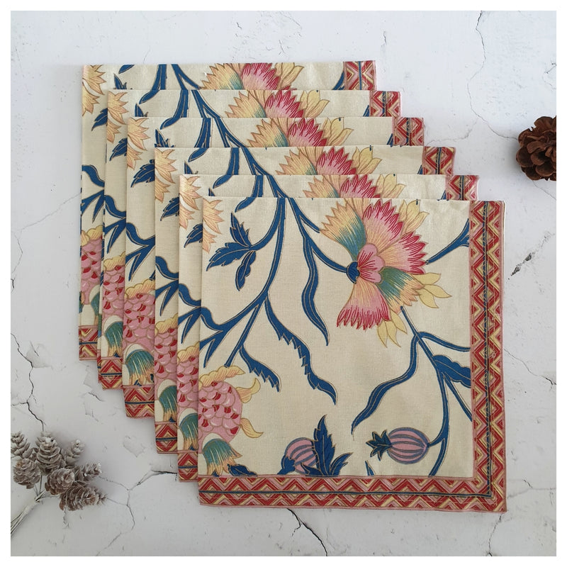 NAPKINS IN COTTON - TULIP PINK & BLUE (Set of 6)