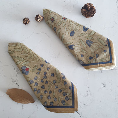 NAPKINS IN COTTON - BEIGE AND BLUE FLORAL (Set of 6)