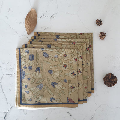 NAPKINS IN COTTON - BEIGE AND BLUE FLORAL (Set of 6)