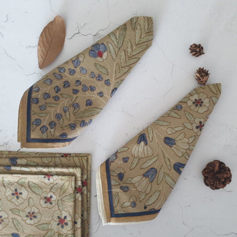 NAPKINS IN COTTON - BEIGE AND BLUE FLORAL (Set of 6)