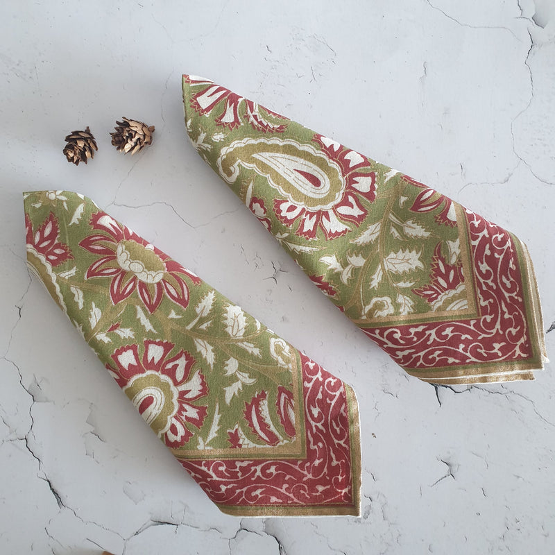 NAPKINS IN COTTON - PINK & GREEN  FLORAL (Set of 6)