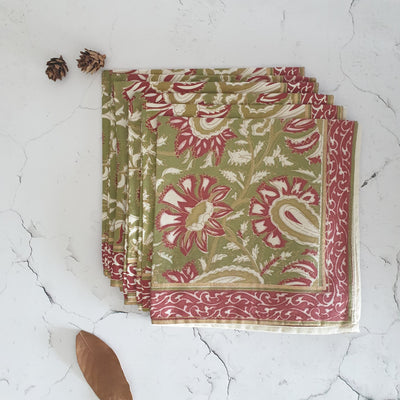 NAPKINS IN COTTON - PINK & GREEN  FLORAL (Set of 6)