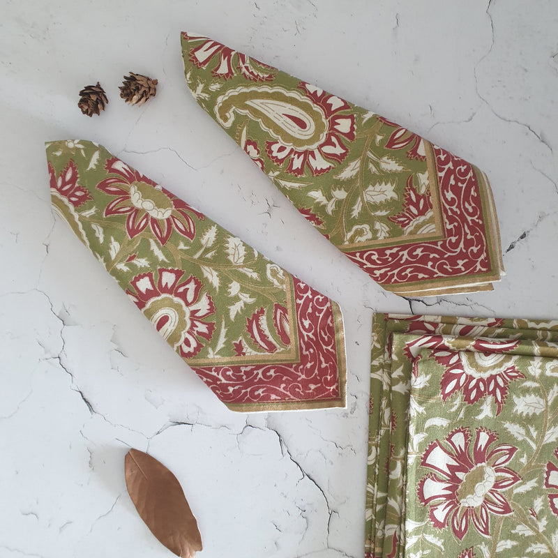NAPKINS IN COTTON - PINK & GREEN  FLORAL (Set of 6)