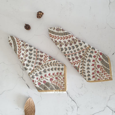 NAPKINS IN COTTON - GREY & RED FEATHER (Set of 6)