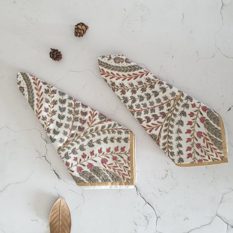 NAPKINS IN COTTON - GREY & RED FEATHER (Set of 6)