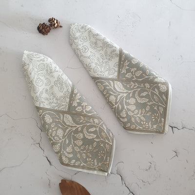 NAPKINS IN COTTON - WHITE & GREY FLORAL (Set of 6)