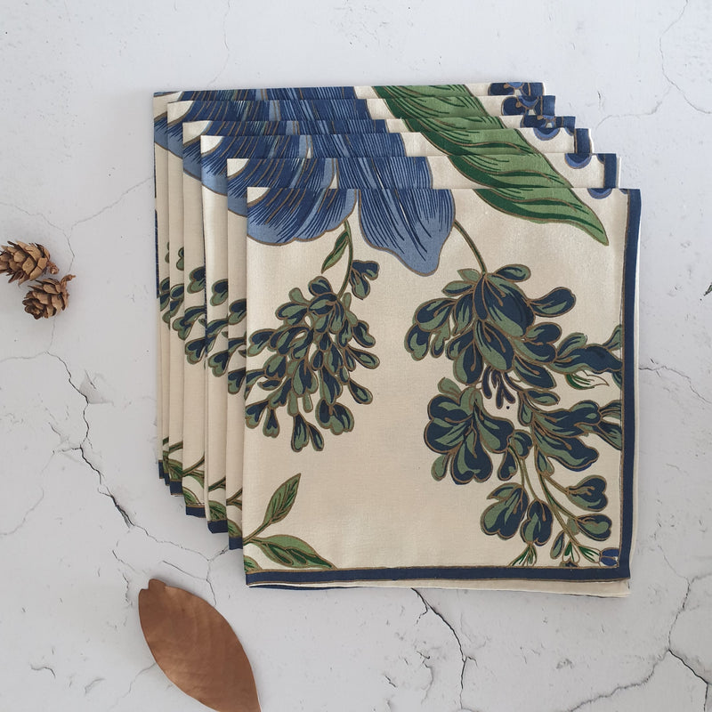 NAPKINS IN COTTON - DARK BLUE FLORAL (Set of 6)