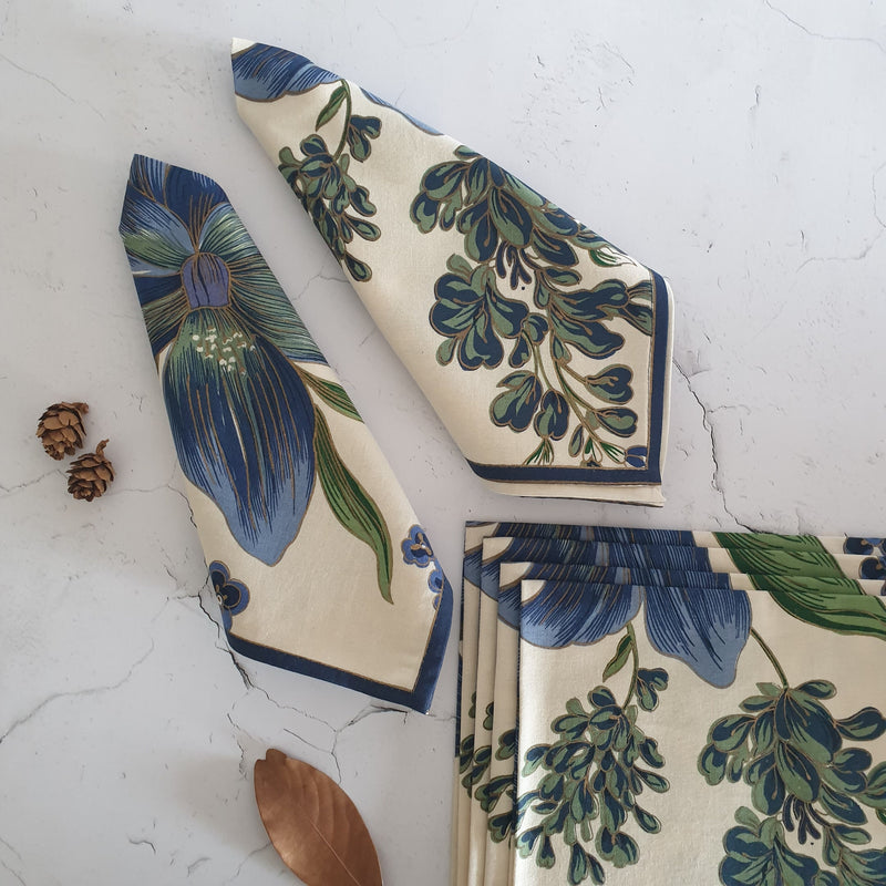 NAPKINS IN COTTON - DARK BLUE FLORAL (Set of 6)