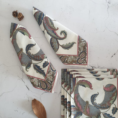 NAPKINS IN COTTON - GREY PAISLEY (Set of 6)