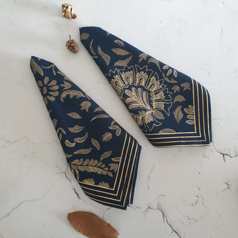 NAPKINS IN COTTON - ROYAL BLUE FLORAL (Set of 6)
