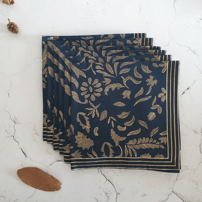 NAPKINS IN COTTON - ROYAL BLUE FLORAL (Set of 6)