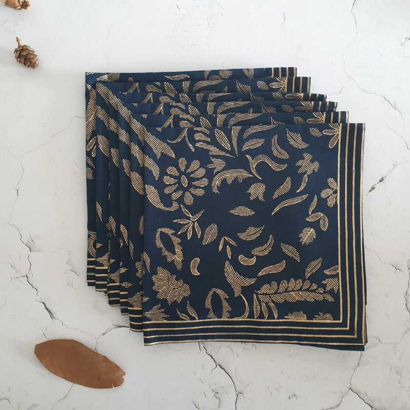 NAPKINS IN COTTON - ROYAL BLUE FLORAL (Set of 6)