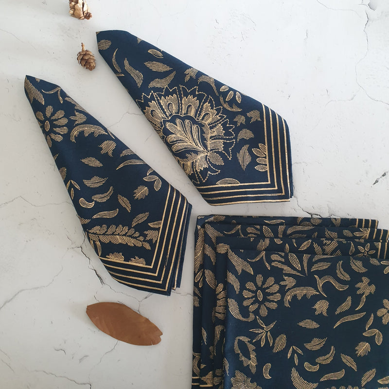 NAPKINS IN COTTON - ROYAL BLUE FLORAL (Set of 6)