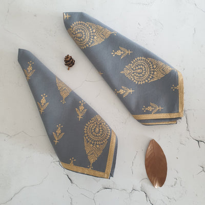 NAPKINS IN COTTON - GOLD & GREY HEIRLOOM (Set of 6)