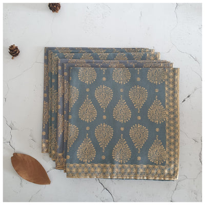 NAPKINS IN COTTON - GOLD & BLUE ORNAMENT (Set of 6)