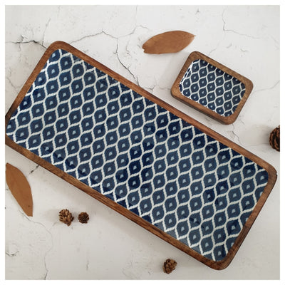 RECTANGLE PLATTER WITH BOWL - IKAT BLUE