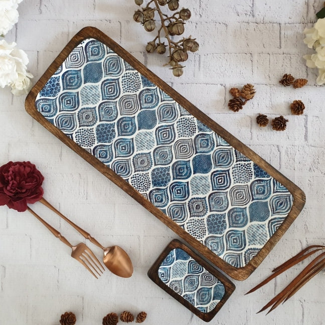 RECTANGLE PLATTER WITH BOWL - PALM MANDALA