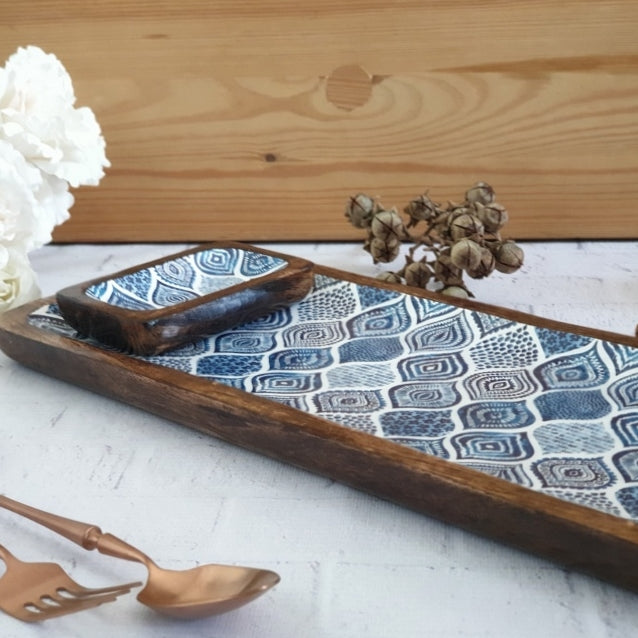 RECTANGLE PLATTER WITH BOWL - PALM MANDALA