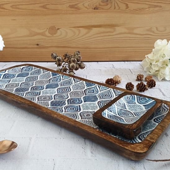 RECTANGLE PLATTER WITH BOWL - PALM MANDALA