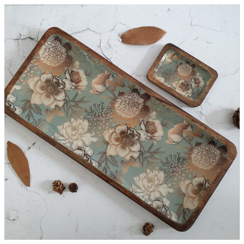 RECTANGLE PLATTER WITH BOWL - SUMMER RAIN