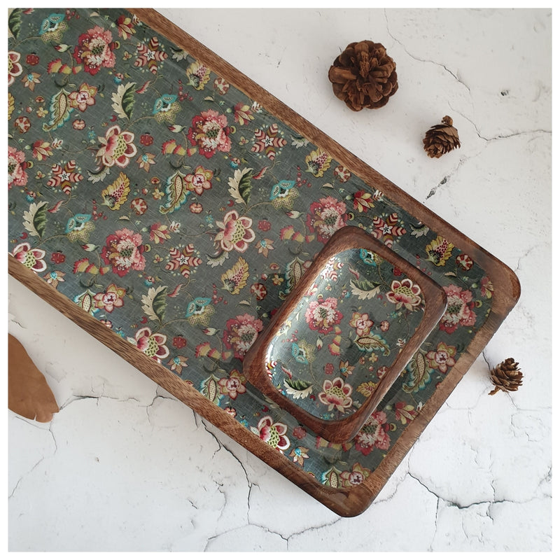 RECTANGLE PLATTER WITH BOWL - EARTHY MEADOW