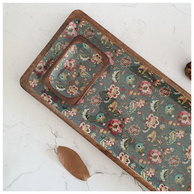 RECTANGLE PLATTER WITH BOWL - EARTHY MEADOW