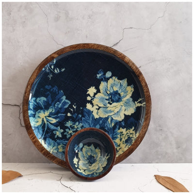 PLATTER - ROUND - DENIM BLUE FLORAL