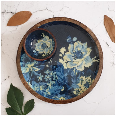 PLATTER - ROUND - DENIM BLUE FLORAL