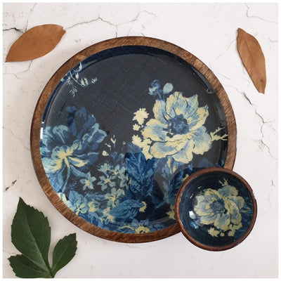 PLATTER - ROUND - DENIM BLUE FLORAL