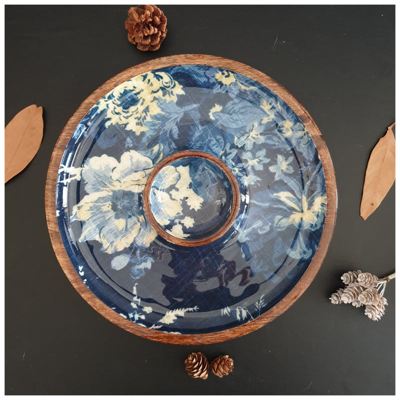 Chip & Dip Platter - Denim Blue Floral