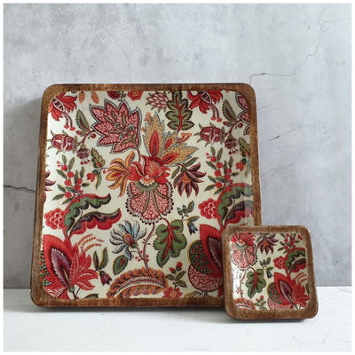 SQUARE PLATTER WITH BOWL - KALAMKARI