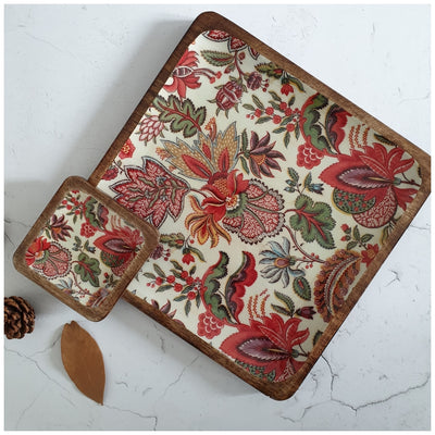 SQUARE PLATTER WITH BOWL - KALAMKARI