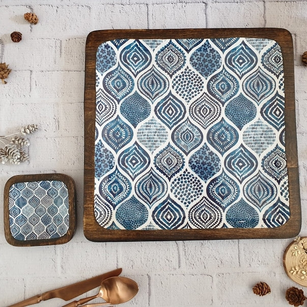 SQUARE PLATTER WITH BOWL - PALM MANDALA