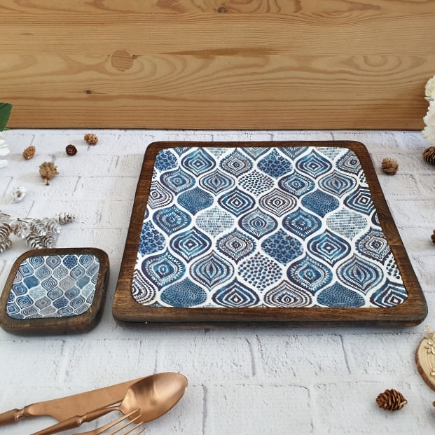 SQUARE PLATTER WITH BOWL - PALM MANDALA