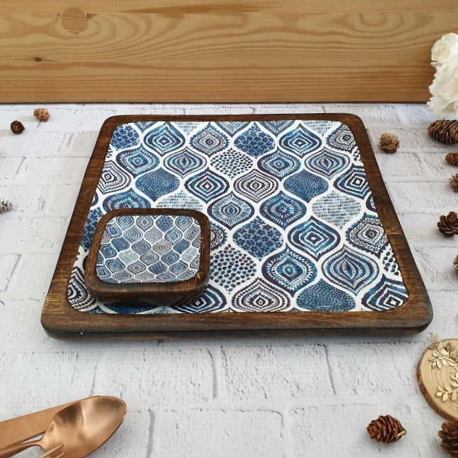 SQUARE PLATTER WITH BOWL - PALM MANDALA