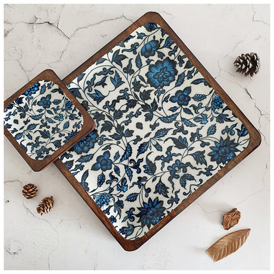 SQUARE PLATTER WITH BOWL - INDIGO BLUE FLORAL