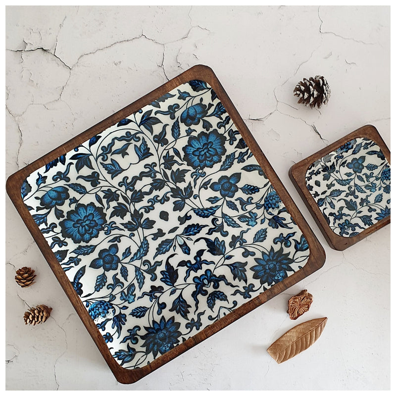 SQUARE PLATTER WITH BOWL - INDIGO BLUE FLORAL