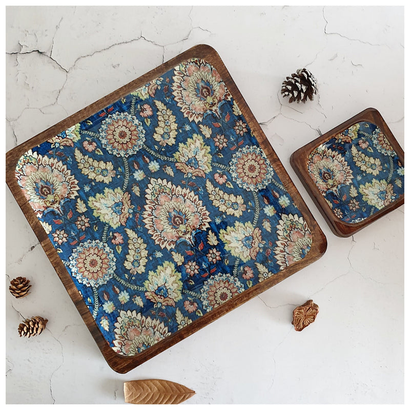 SQUARE PLATTER WITH BOWL - BLUE POP