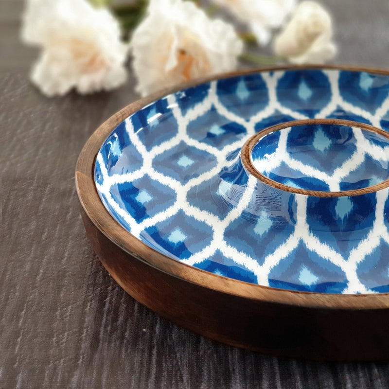 Chip & Dip Platter - Blue & White Ikat
