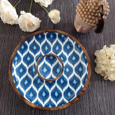 Chip & Dip Platter - Blue & White Ikat