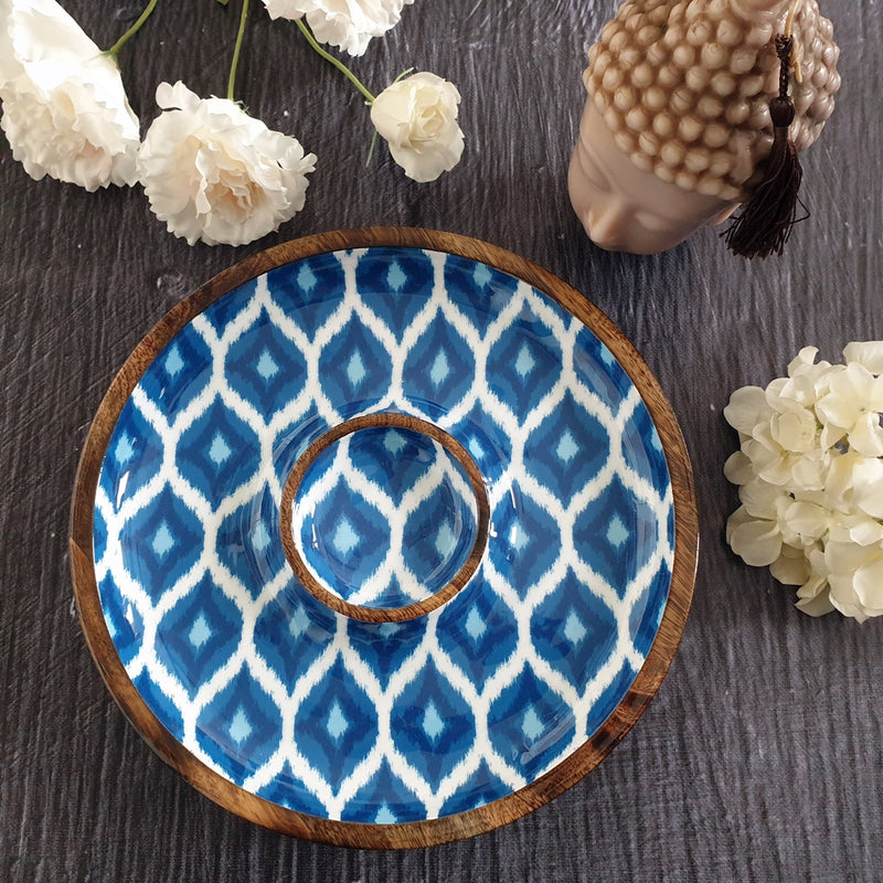 Chip & Dip Platter - Blue & White Ikat