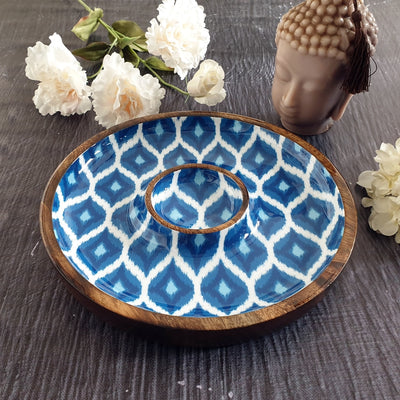 Chip & Dip Platter - Blue & White Ikat