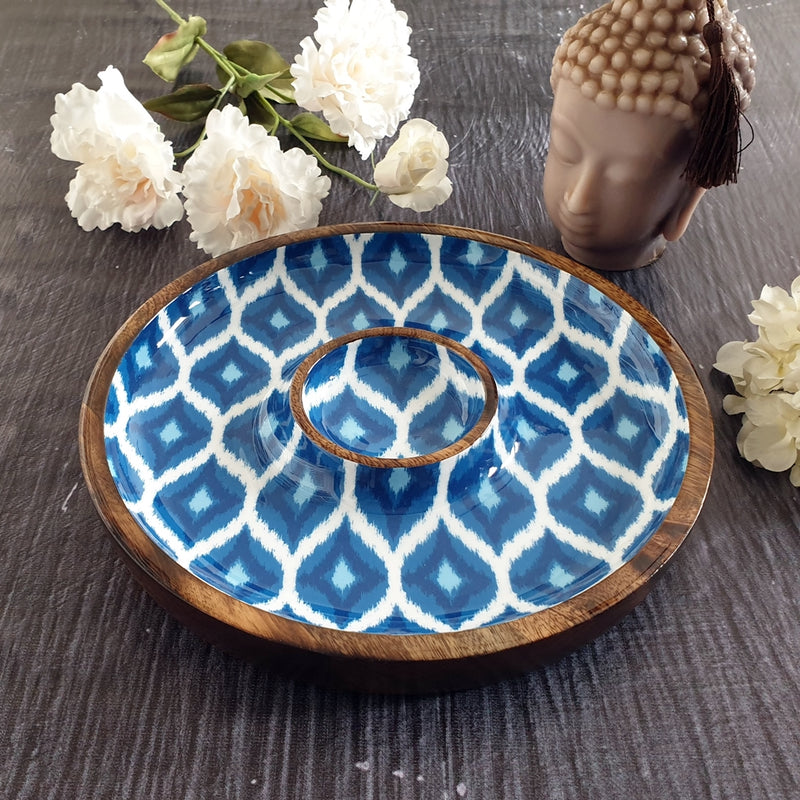 Chip & Dip Platter - Blue & White Ikat